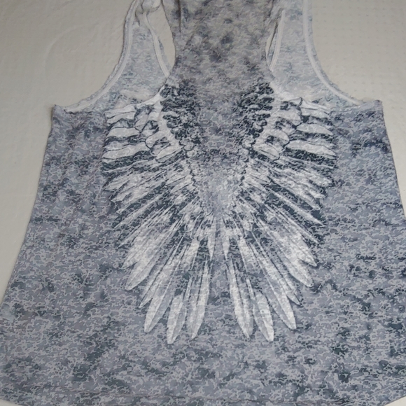 Rock & Republic B&W Feather Design Bling Tank - Beautiful! Large - Picture 7 of 7